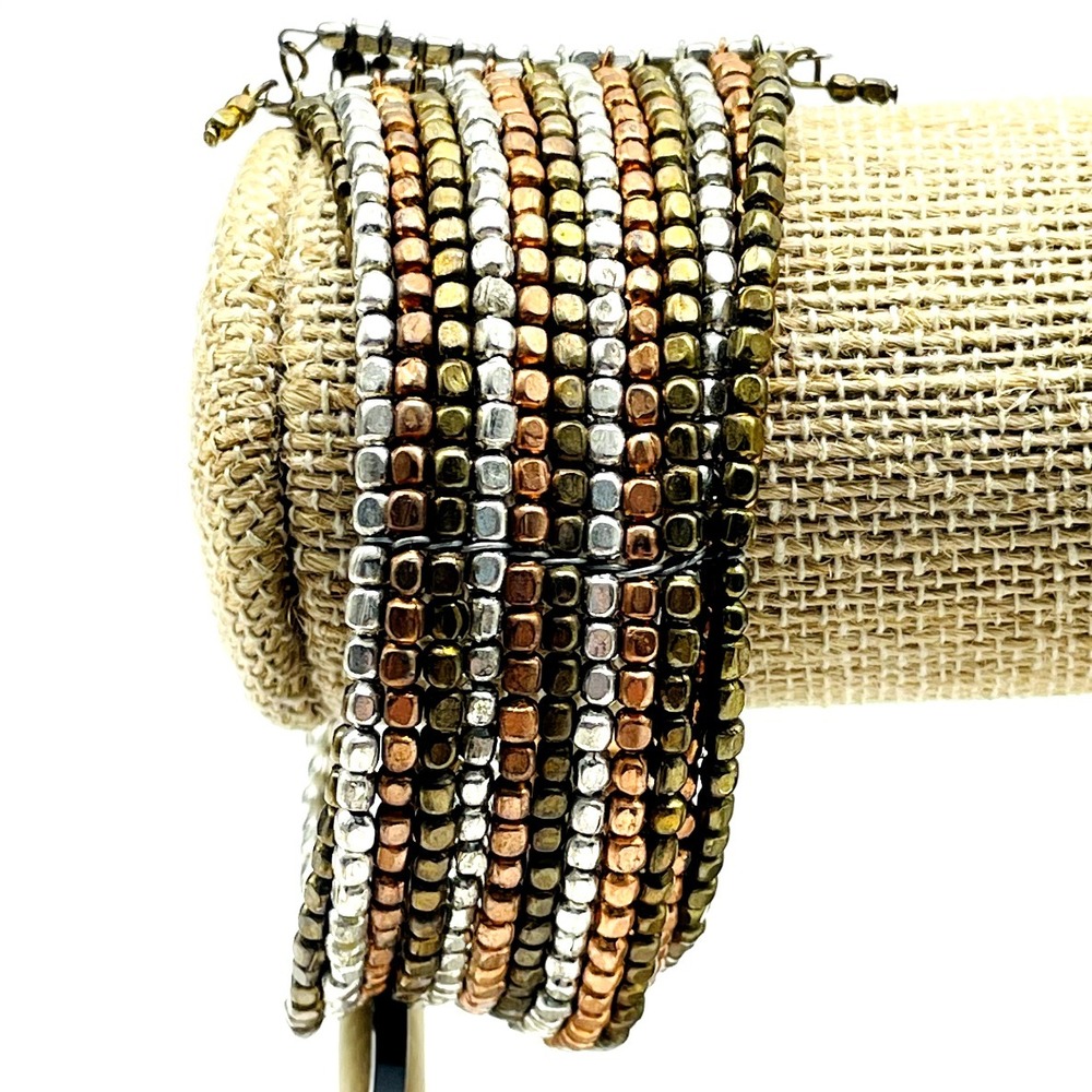 Hannah Global Beaded Cuff Bracelet Multicolor Layered Boho Statement Jewelry